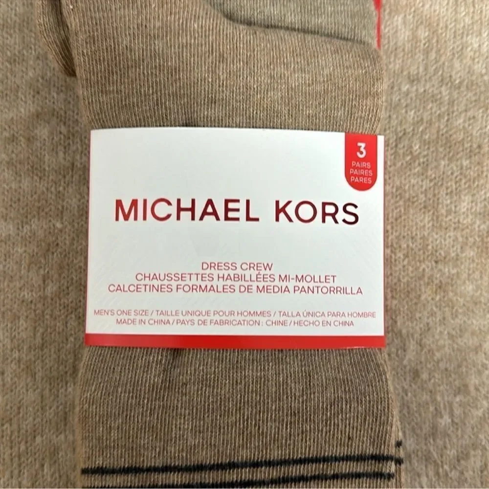 MK Men’s 3 pack Taupe Heather Gray Tan Ivory Cotton Blend Dress Crew Socks